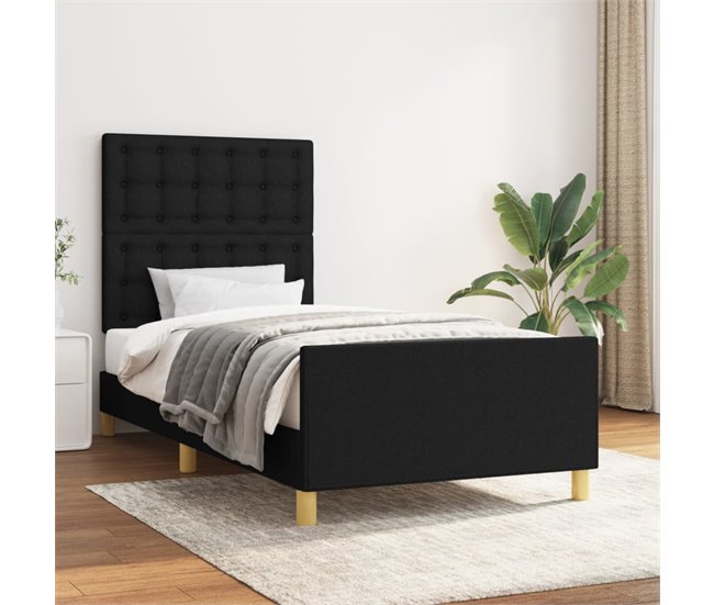 Conforama Estructura De Cama Con Cabecero De Tela Negro 90x190 Cm Botones