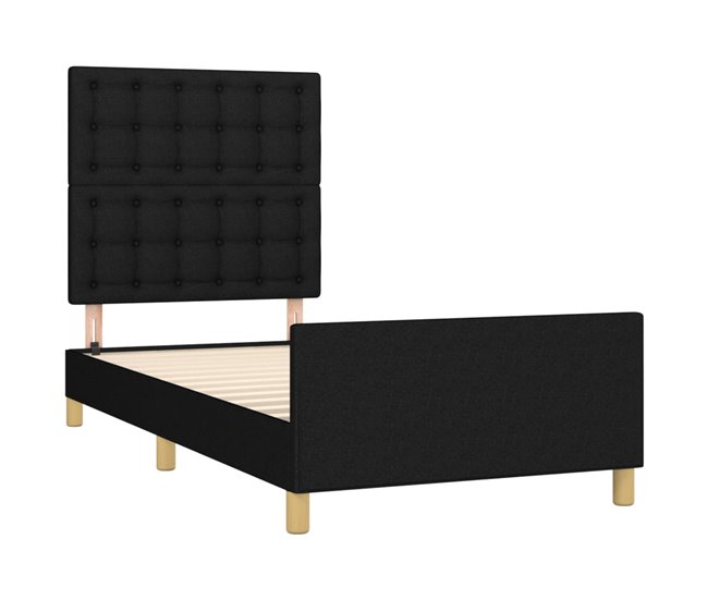 Conforama Estructura De Cama Con Cabecero De Tela Negro 90x190 Cm Botones