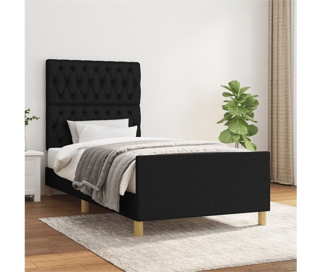 Conforama Estructura De Cama Con Cabecero De Tela Negro 90x200 Cm Diseño De Botones
