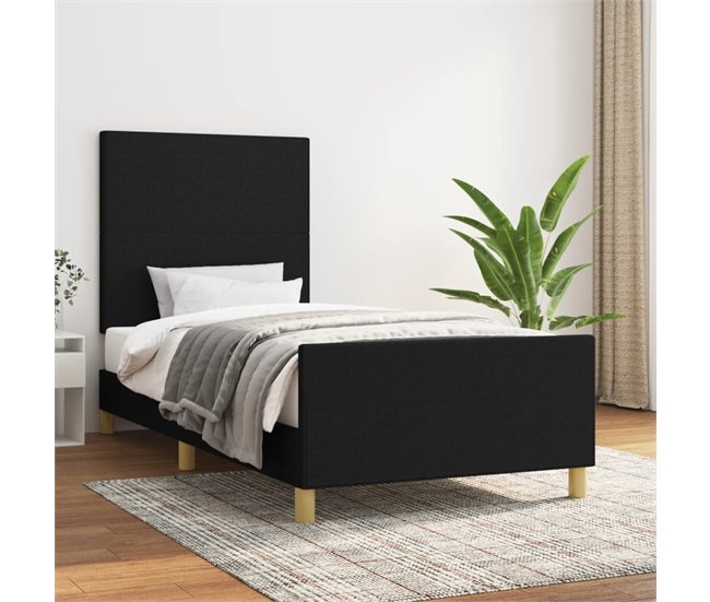 Conforama Estructura De Cama Con Cabecero De Tela Negro 90x200 Cm Diseño Plano
