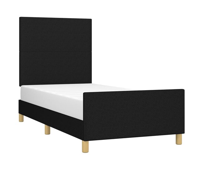 Conforama Estructura De Cama Con Cabecero De Tela Negro 90x200 Cm Diseño Plano
