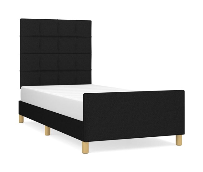 Conforama Estructura de cama con cabecero de tela negro 90x200 cm Bloques con cuadros