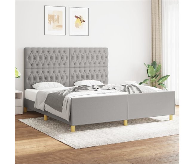 Conforama Estructura De Cama Con Cabecero Gris Claro Tela 180x200 Cm Diseño De Botones