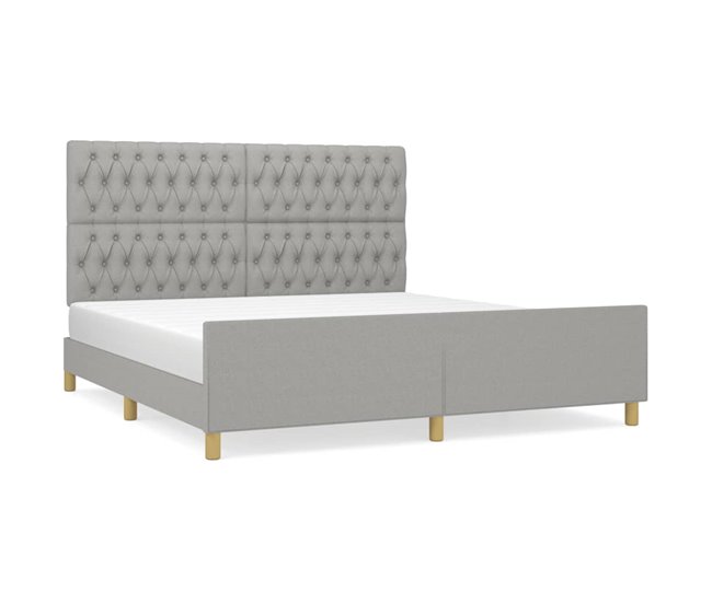 Conforama Estructura de cama con cabecero gris claro tela 180x200 cm Diseño de botones