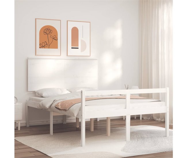 Conforama Estructura De Cama Con Cabecero Madera Maciza Blanco 120x200 Cm
