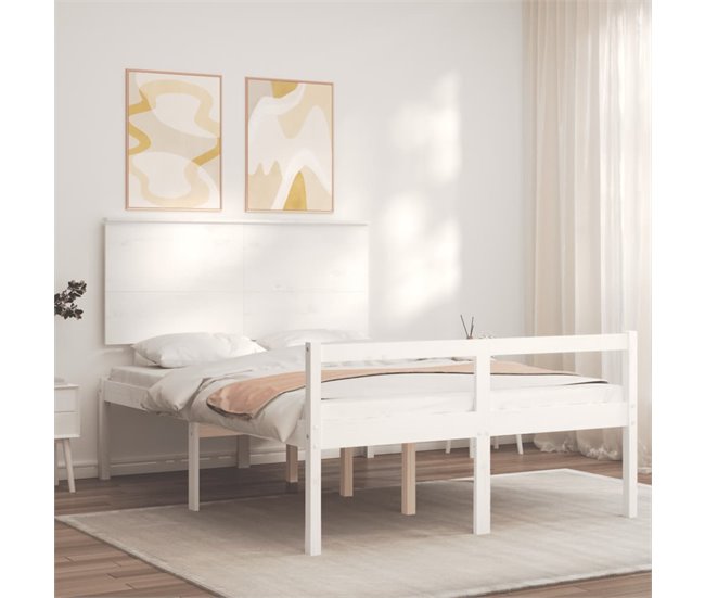 Conforama Estructura De Cama Con Cabecero Madera Maciza Blanco 120x200 Cm