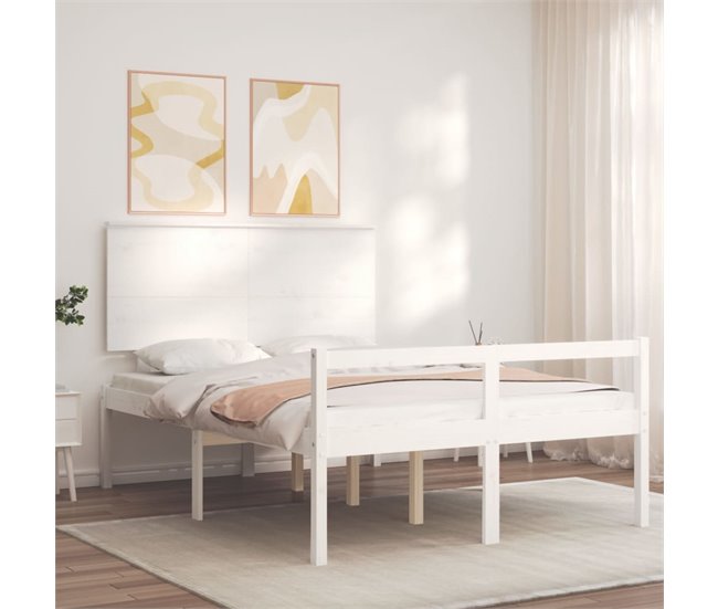 Conforama Estructura De Cama Con Cabecero Madera Maciza Blanco 140x190 Cm