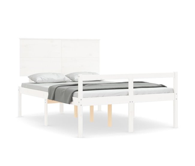 Conforama Estructura De Cama Con Cabecero Madera Maciza Blanco 140x190 Cm