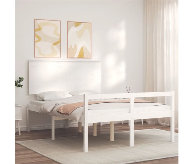 Conforama Estructura De Cama Con Cabecero Madera Maciza Blanco 140x200 Cm