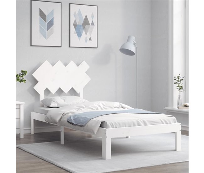 Conforama Estructura De Cama Con Cabecero Madera Maciza Blanco 90x200 Cm