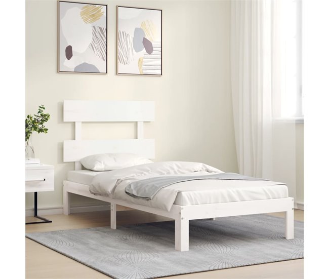 Conforama Estructura De Cama Con Cabecero Madera Maciza Blanco 100x200 Cm Con Cabecero