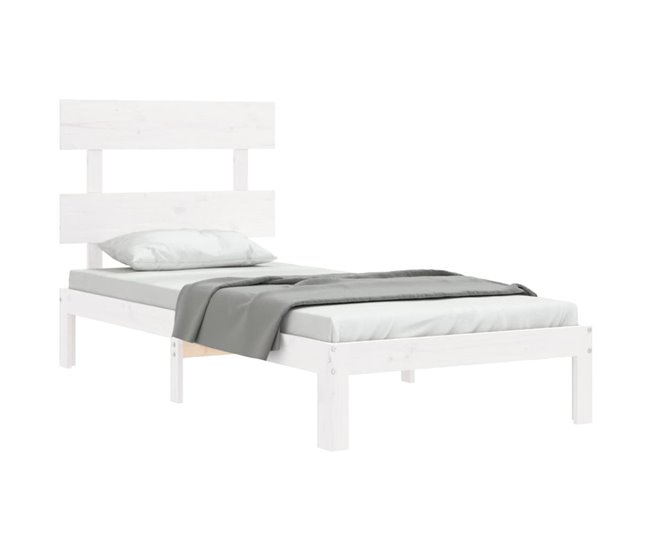 Conforama Estructura De Cama Con Cabecero Madera Maciza Blanco 100x200 Cm Con Cabecero
