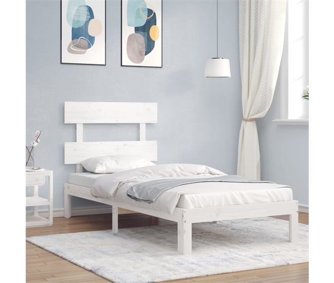 Conforama Estructura De Cama Con Cabecero Madera Maciza Blanco 90x200 Cm Con Cabecero