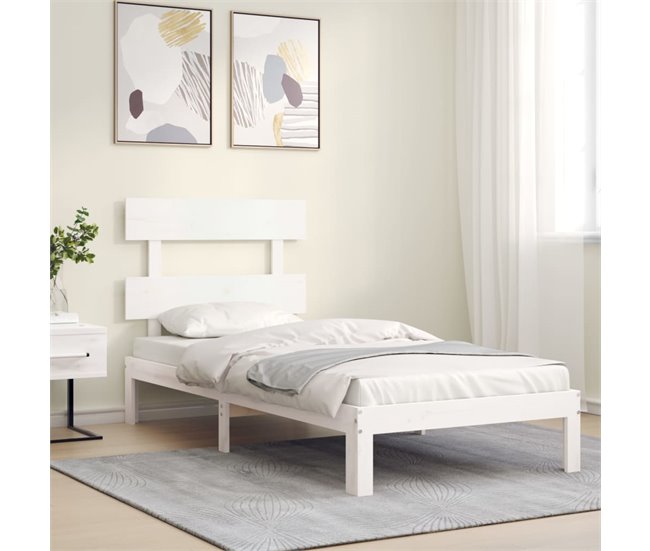 Conforama Estructura De Cama Con Cabecero Madera Maciza Blanco 90x200 Cm Con Cabecero