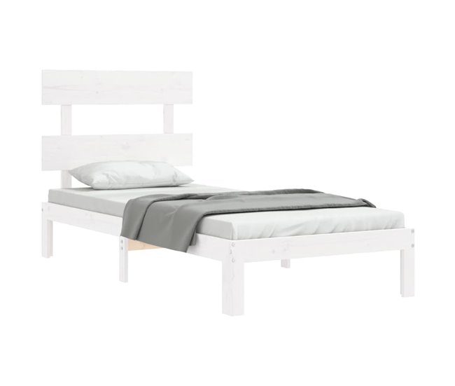 Conforama Estructura De Cama Con Cabecero Madera Maciza Blanco 90x200 Cm Con Cabecero