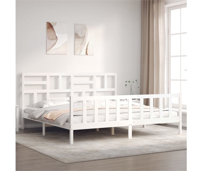 Conforama Estructura De Cama Con Cabecero Madera Maciza Blanco 200x200 Cm