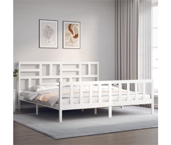 Conforama Estructura De Cama Con Cabecero Madera Maciza Blanco 200x200 Cm