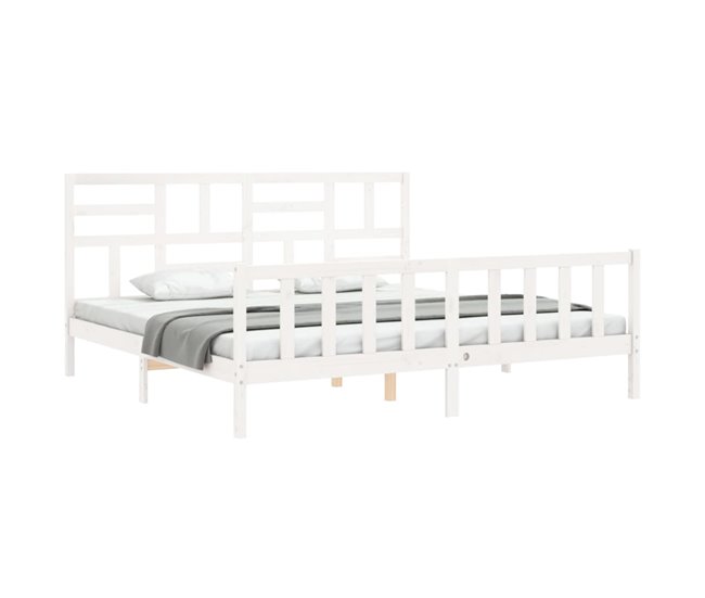 Conforama Estructura De Cama Con Cabecero Madera Maciza Blanco 200x200 Cm