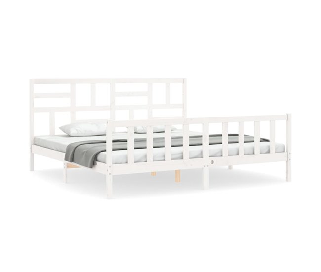Conforama Estructura De Cama Con Cabecero Madera Maciza Blanco 200x200 Cm