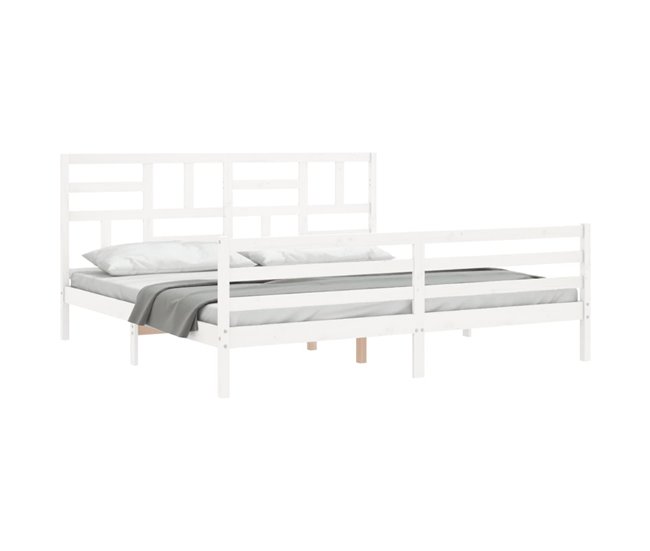Conforama Estructura De Cama Con Cabecero Madera Maciza Blanco 200x200cm
