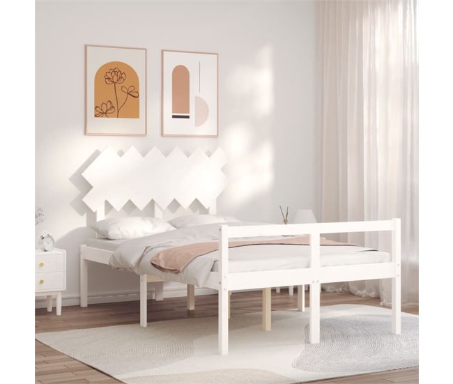 Conforama Estructura De Cama Con Cabecero Madera Maciza Blanco 120x200 Cm