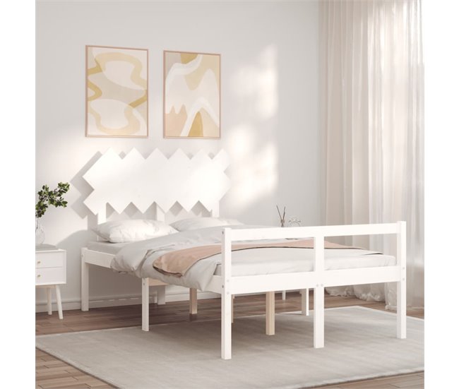 Conforama Estructura De Cama Con Cabecero Madera Maciza Blanco 120x200 Cm