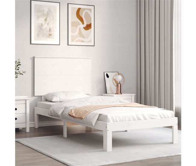 Conforama Estructura De Cama Con Cabecero Madera Maciza Blanco 90x200 Cm