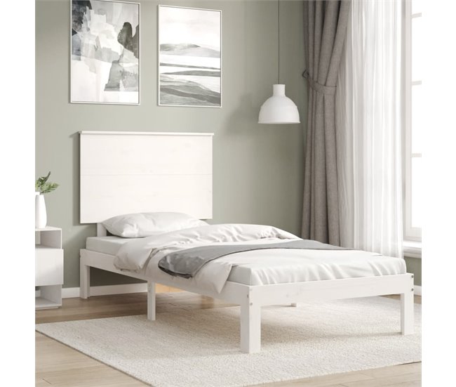 Conforama Estructura De Cama Con Cabecero Madera Maciza Blanco 90x200 Cm