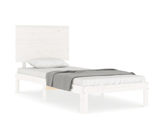 Conforama Estructura De Cama Con Cabecero Madera Maciza Blanco 90x200 Cm