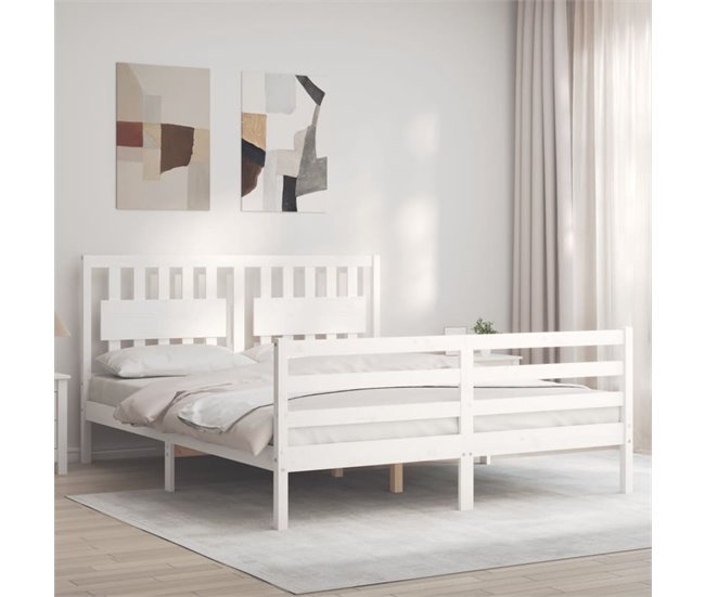 Conforama Estructura De Cama Con Cabecero Madera Maciza Blanco 160x200 Cm