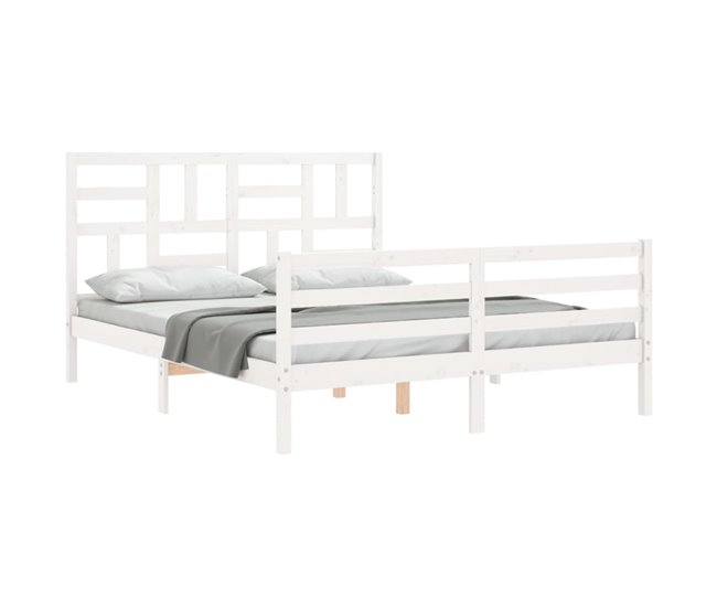Conforama Estructura De Cama Con Cabecero Madera Maciza Blanco 160x200 Cm