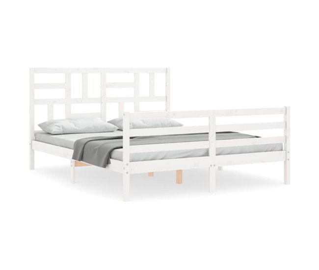 Conforama Estructura de cama con cabecero madera maciza blanco 160x200 cm