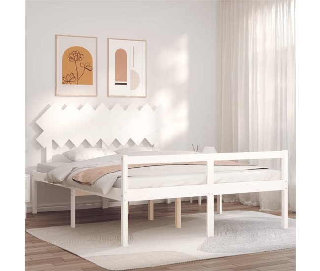 Conforama Estructura De Cama Con Cabecero Madera Maciza Blanco 160x200 Cm