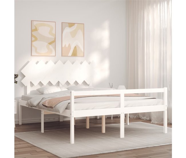 Conforama Estructura De Cama Con Cabecero Madera Maciza Blanco 160x200 Cm
