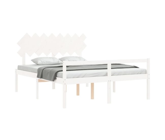 Conforama Estructura De Cama Con Cabecero Madera Maciza Blanco 160x200 Cm