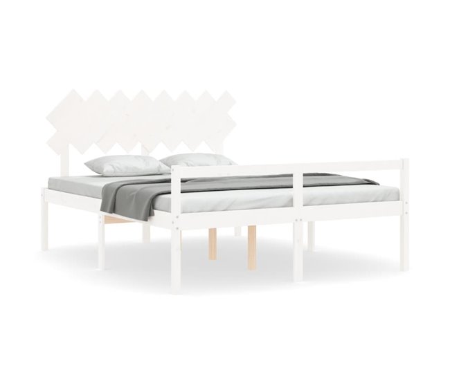 Conforama Estructura de cama con cabecero madera maciza blanco 160x200 cm