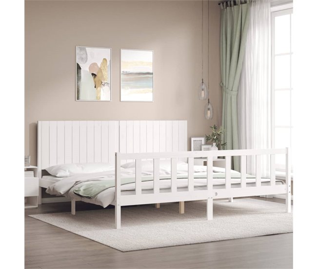 Conforama Estructura De Cama Con Cabecero Madera Maciza Blanco 200x200 Cm