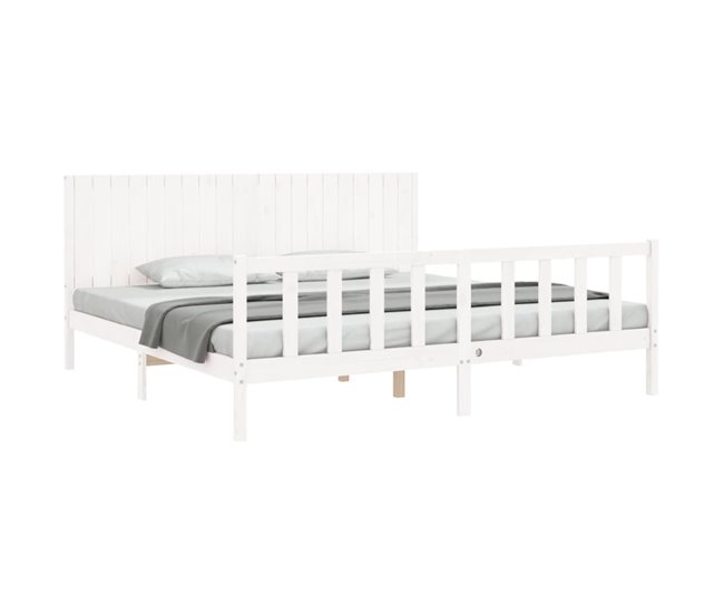 Conforama Estructura De Cama Con Cabecero Madera Maciza Blanco 200x200 Cm
