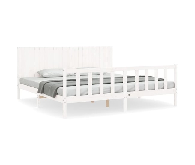 Conforama Estructura de cama con cabecero madera maciza blanco 200x200 cm