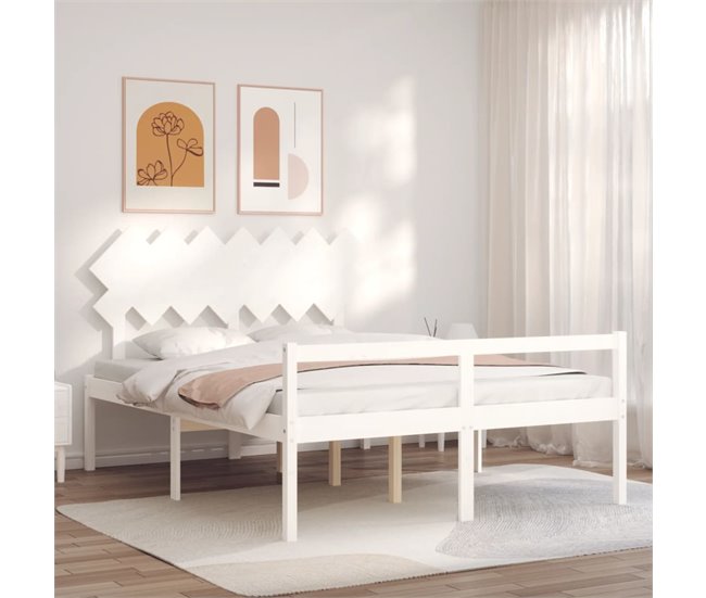 Conforama Estructura De Cama Con Cabecero Madera Maciza Blanco 140x190 Cm