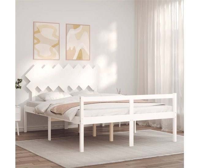 Conforama Estructura De Cama Con Cabecero Madera Maciza Blanco 140x190 Cm