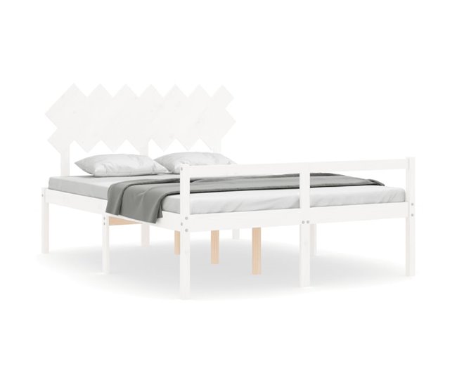 Conforama Estructura de cama con cabecero madera maciza blanco 140x190 cm