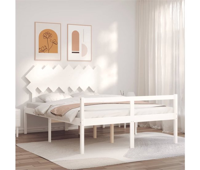 Conforama Estructura De Cama Con Cabecero Madera Maciza Blanco 140x200 Cm