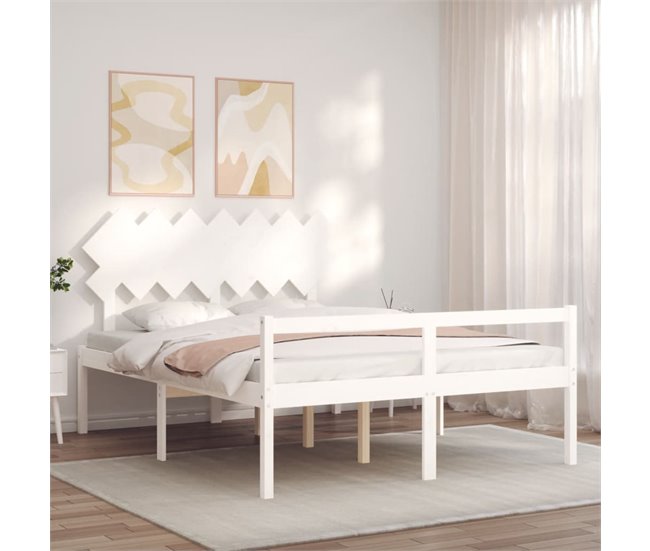 Conforama Estructura De Cama Con Cabecero Madera Maciza Blanco 140x200 Cm