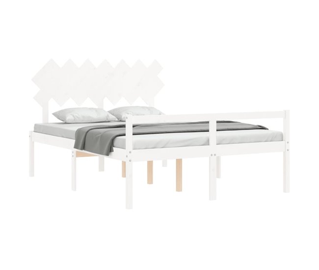 Conforama Estructura De Cama Con Cabecero Madera Maciza Blanco 140x200 Cm