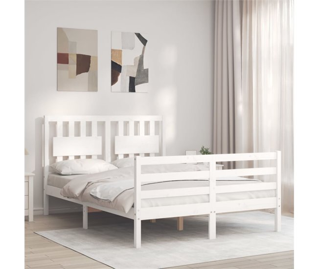 Conforama Estructura De Cama Con Cabecero Madera Maciza Blanco 140x200 Cm