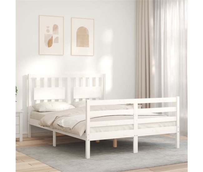 Conforama Estructura De Cama Con Cabecero Madera Maciza Blanco 140x200 Cm