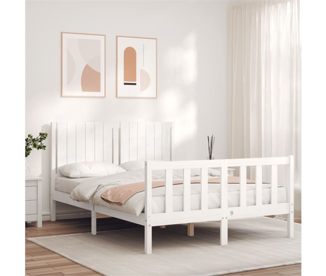 Conforama Estructura De Cama Con Cabecero Madera Maciza Blanco 140x190 Cm