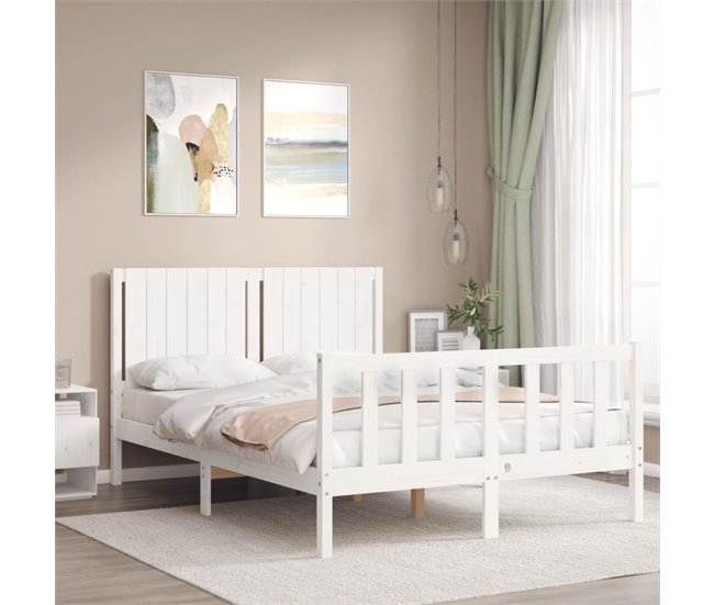 Conforama Estructura De Cama Con Cabecero Madera Maciza Blanco 140x190 Cm