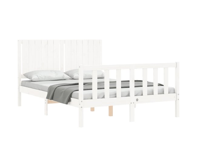 Conforama Estructura De Cama Con Cabecero Madera Maciza Blanco 140x190 Cm